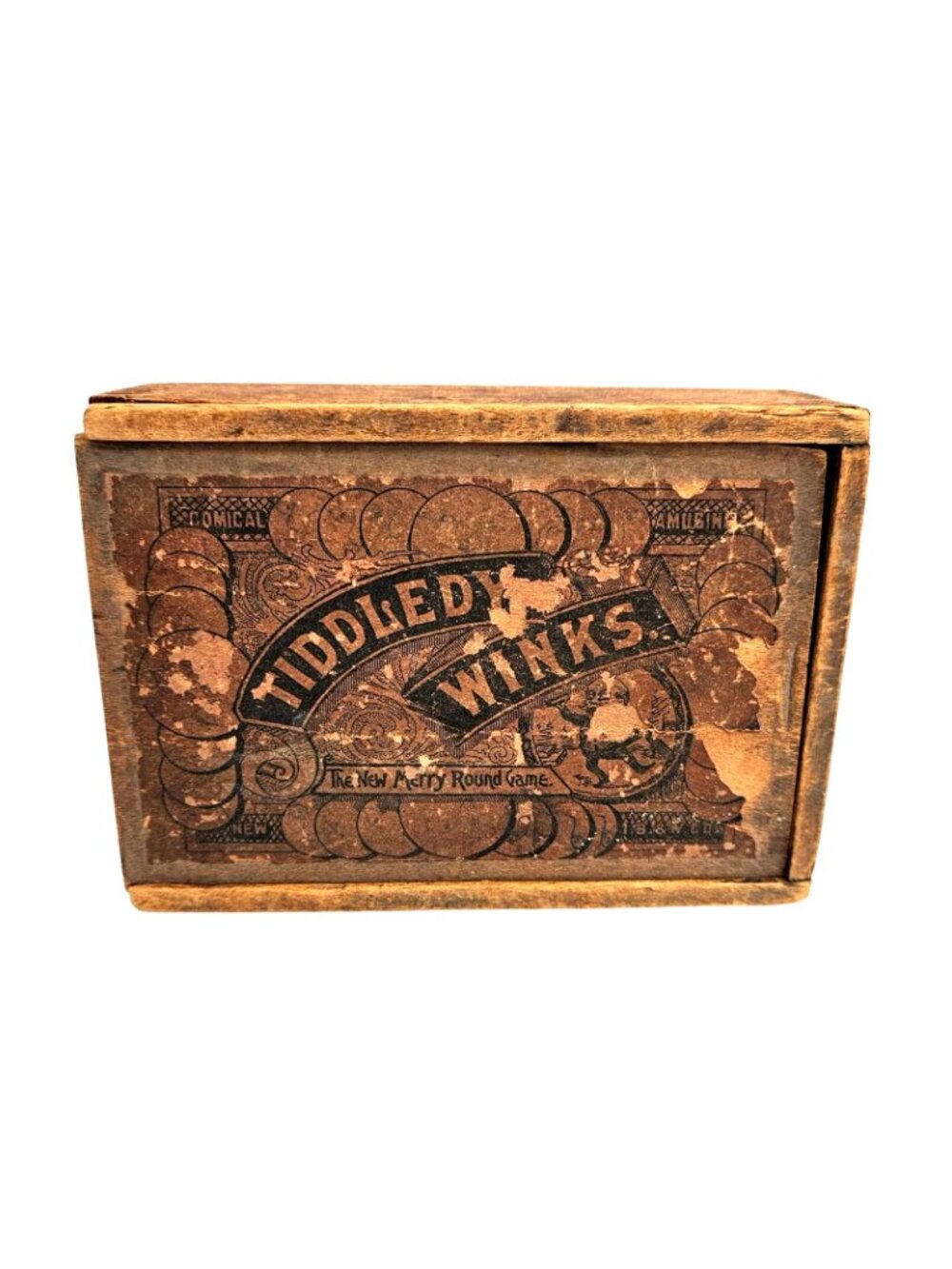 Antique 1890s Tiddledy Winks Wooden Sliding Lid Box Victorian Card Games - Picture 3 of 16